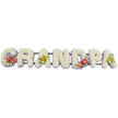 This image captures a long, horizontal floral arrangement that clearly spells out the word "GRANDPA" in bold, upright letters, the kind of tribute placed beside a coffin or at the front of a chapel during a New Addington funeral or celebration of life. Each letter is crafted from a dense bed of white chrysanthemums, their compact, petal-rich heads packed so tightly that they form a continuous blanket of soft, ruffled texture. The pure white blooms suggest peace and remembrance, giving the tribute a gentle, soothing presence. Around the lower edge of every letter runs a slender band of light lavender ribbon, adding a refined lilac border that neatly defines the outline of the word. Slim dark green bars behind the letters hold the structure together, ensuring it remains straight and stable during transport and at the service. Splashes of colour personalise the otherwise white design. On the "G" and the "D," eye-catching sprays of deep red anthuriums stand out, their shiny, heart-shaped petals and central spadices framed by rich green foliage. On the first and final "A," clusters of yellow-green orchids sweep gracefully along the tops of the letters, their delicate, detailed blooms bringing an airy, elegant touch. The tribute as a whole feels composed and heartfelt, perfect for a family in New Addington who want a named floral piece that honours their grandfather with dignity and love, while offering a comforting focal point for mourners gathered to share memories and say goodbye.